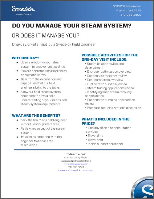 A Day with a Swagelok Energy Advisor Can Give Your Steam System a Boost