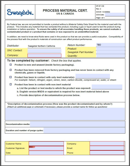 Process Material Cert.